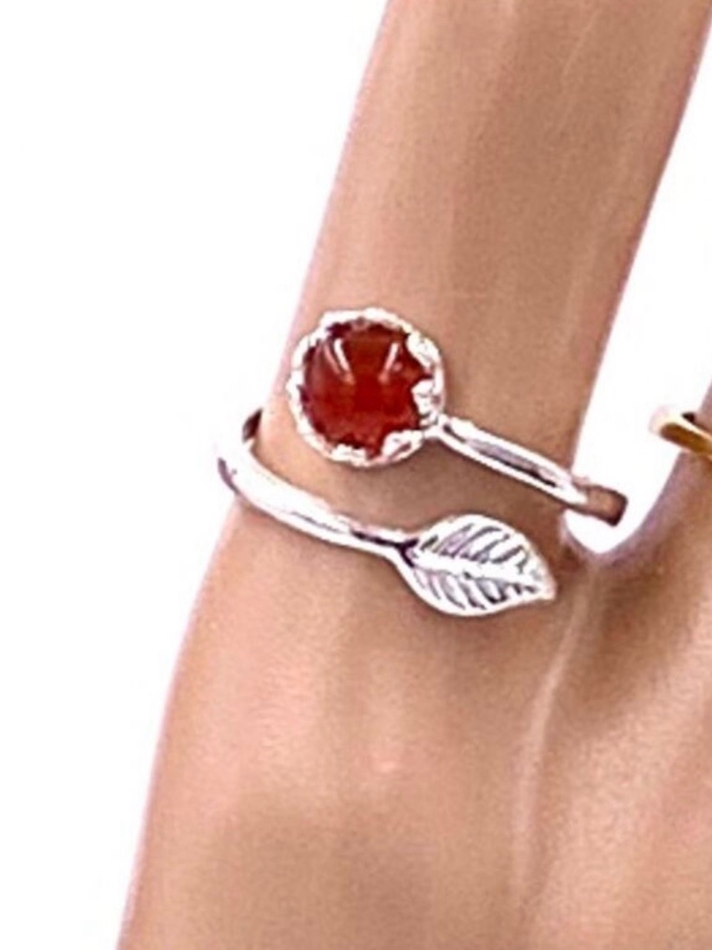 CARNELIAN Silver plated leaf ring‎  adjustable hand crafted